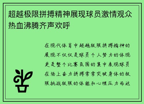 超越极限拼搏精神展现球员激情观众热血沸腾齐声欢呼